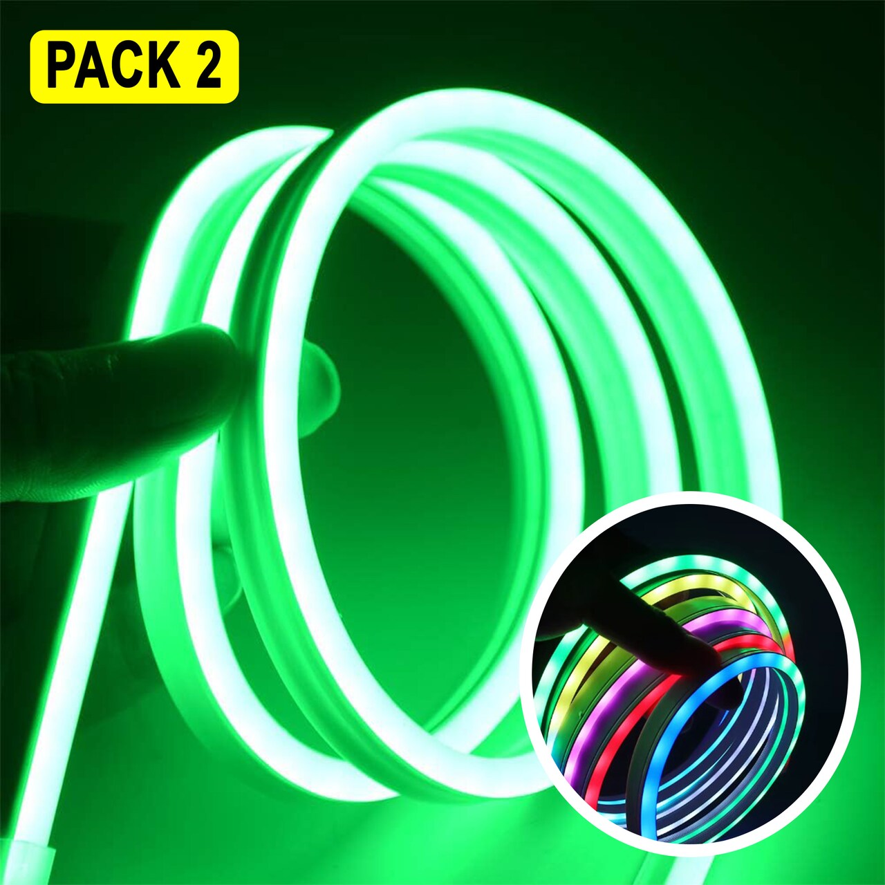 Neon Rope Light 16ft RGBIC — Music Reactive, Remote Controlled, Adapter Included
